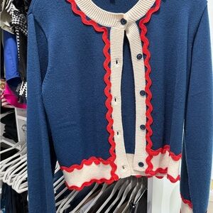 THML Navy and Cream Cardigan with Red Trim
